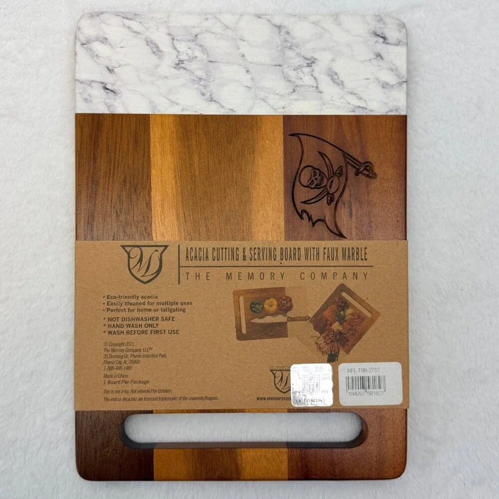 Acacia Cutting & Serving Board w/Faux Marble NFL Tampa Bay Buccaneers Logo